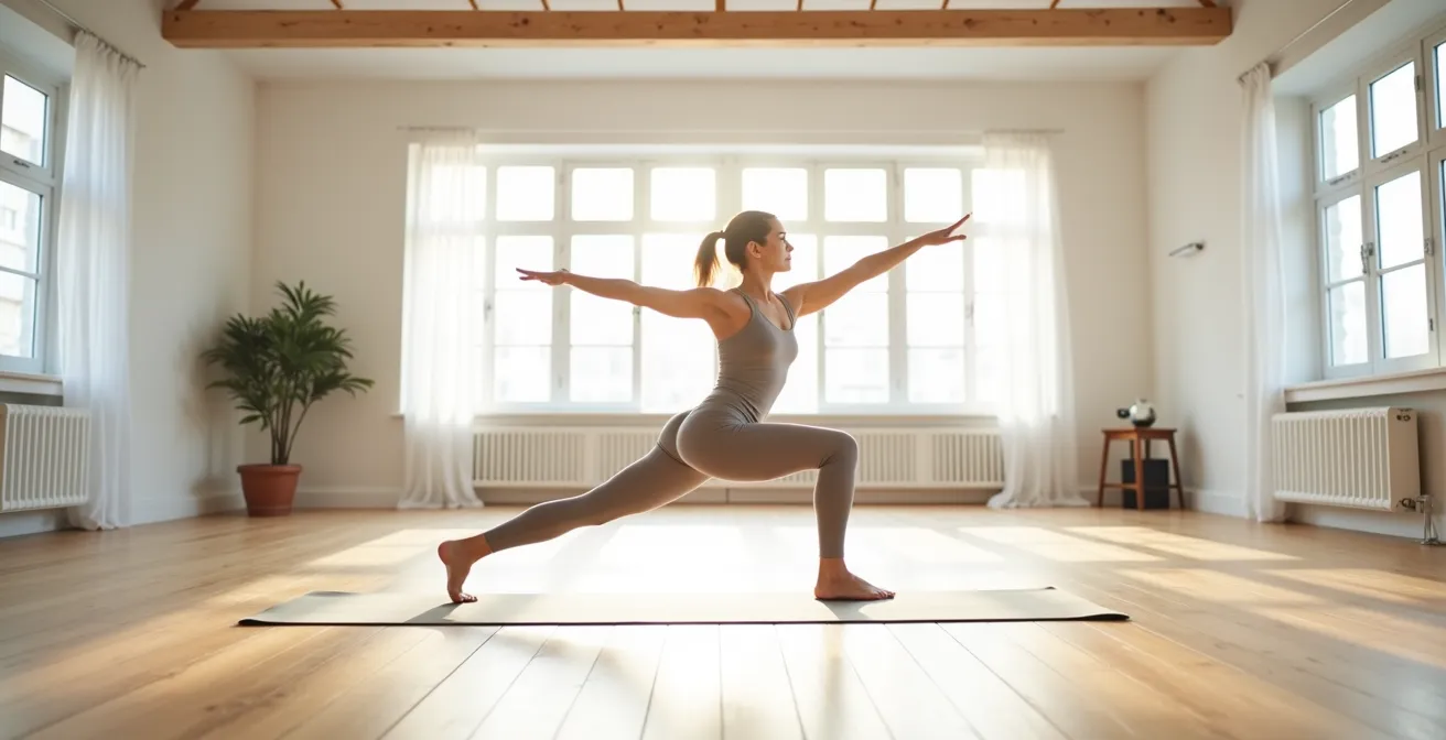 Vista laterale di persona che esegue bird-dog con allineamento perfetto della colonna