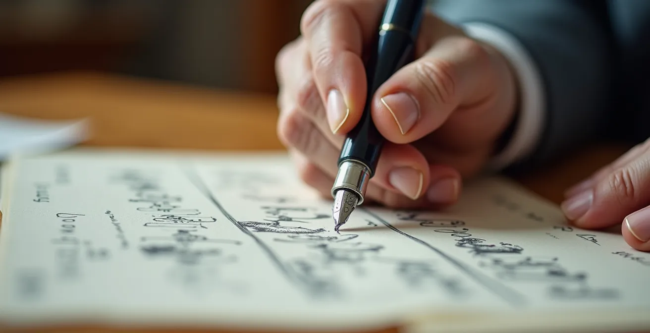 Mani che compilano documenti con penna stilografica