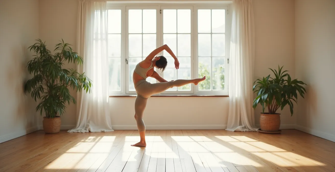 Persona che esegue movimenti a schema incrociato in un ambiente luminoso