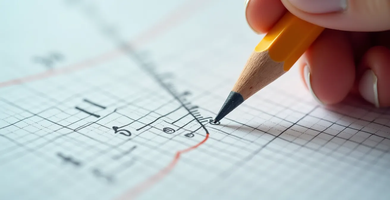 Mano femminile che traccia punti su grafico della temperatura con matita