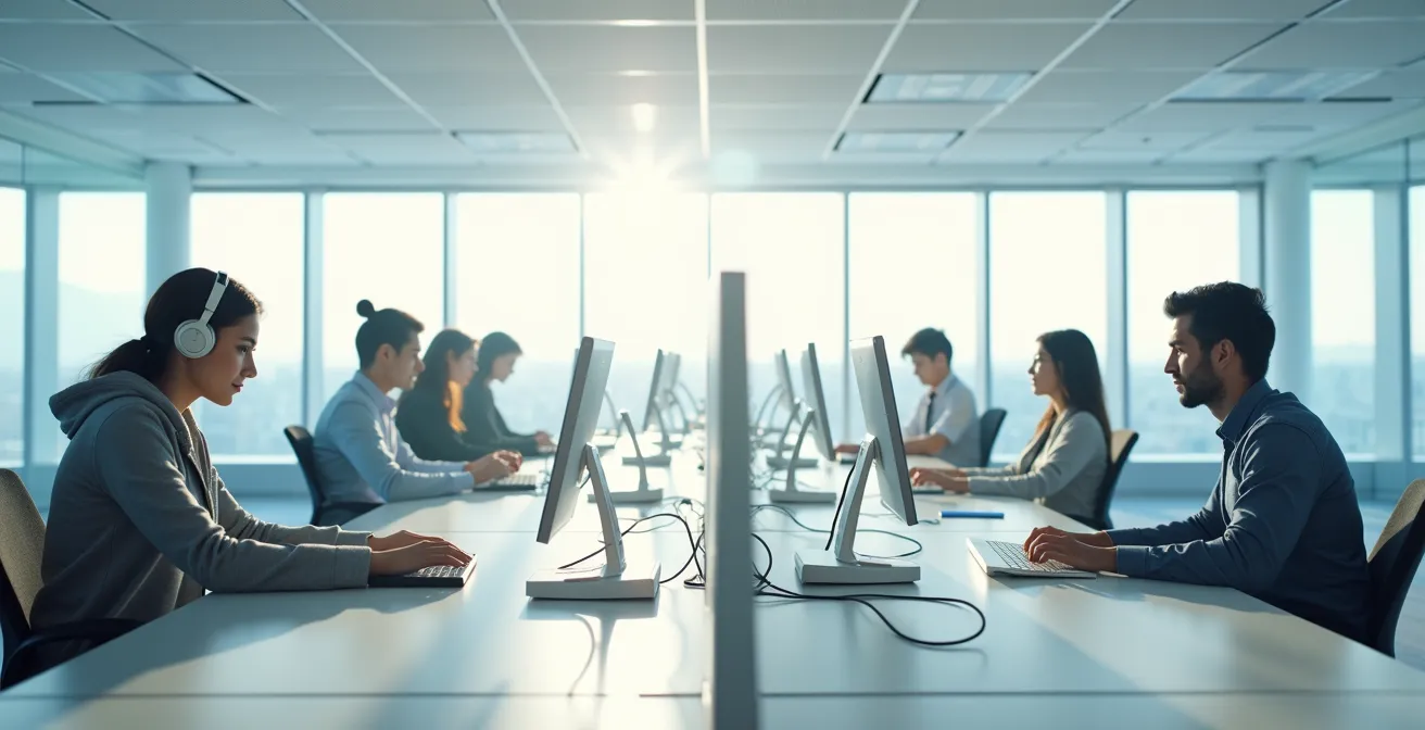 Professionisti distanziati emotivamente in ufficio open space