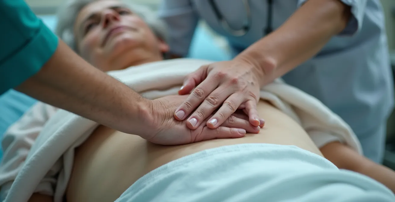 OSS che esegue corretta mobilizzazione di paziente allettato con tecnica ergonomica