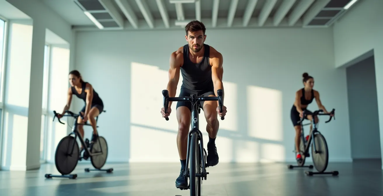 Atleta su cyclette durante test di sforzo progressivo in ambiente controllato